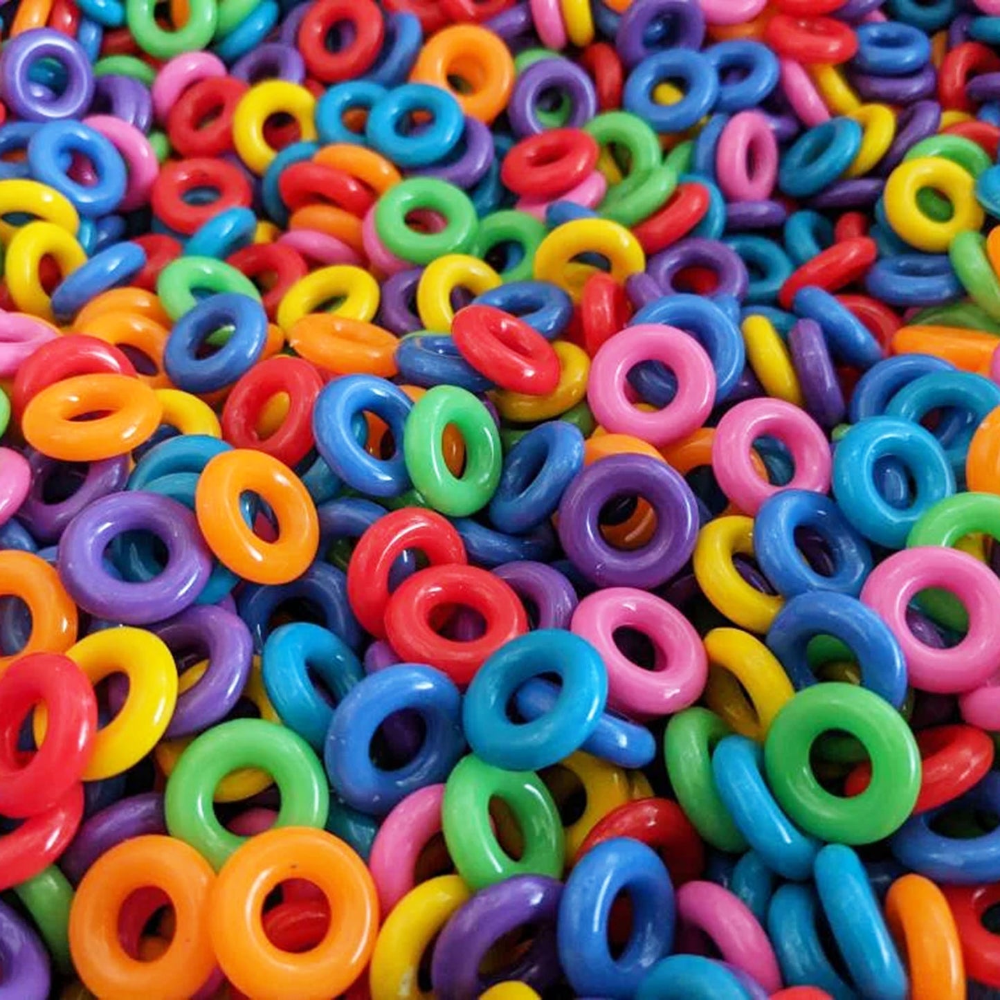 100 Pack of 5/8" (16 mm) Bright Donut Beads - Bird Toy Part, Assorted Colors