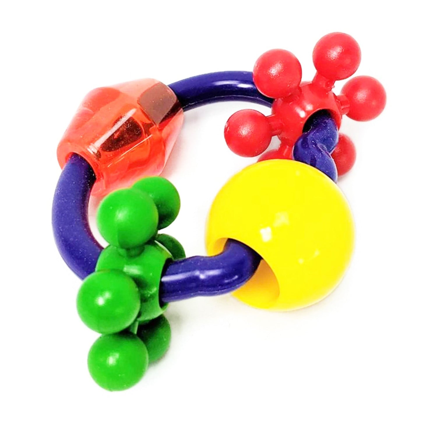 Colorful parrot foot toy with sliding bead and two turning stars.