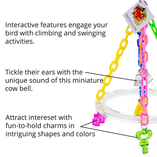 Colorful Swing Toy for Small Birds – With Bell & Charms, Treetop Chandelier Jr