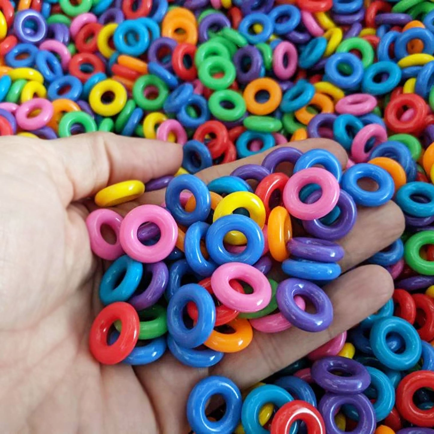 100 Pack of 5/8" (16 mm) Bright Donut Beads - Bird Toy Part, Assorted Colors