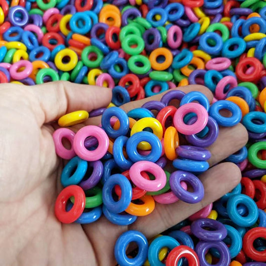 100 Pack of 5/8" (16 mm) Bright Donut Beads - Bird Toy Part, Assorted Colors