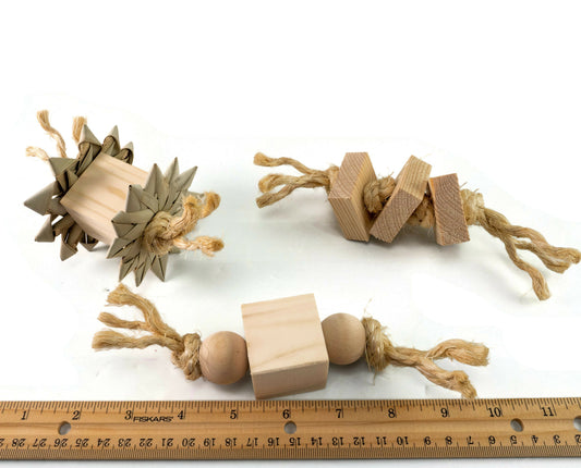 3 Natural Wood and Sisal Toys - Wigglers and Jigglers Trio