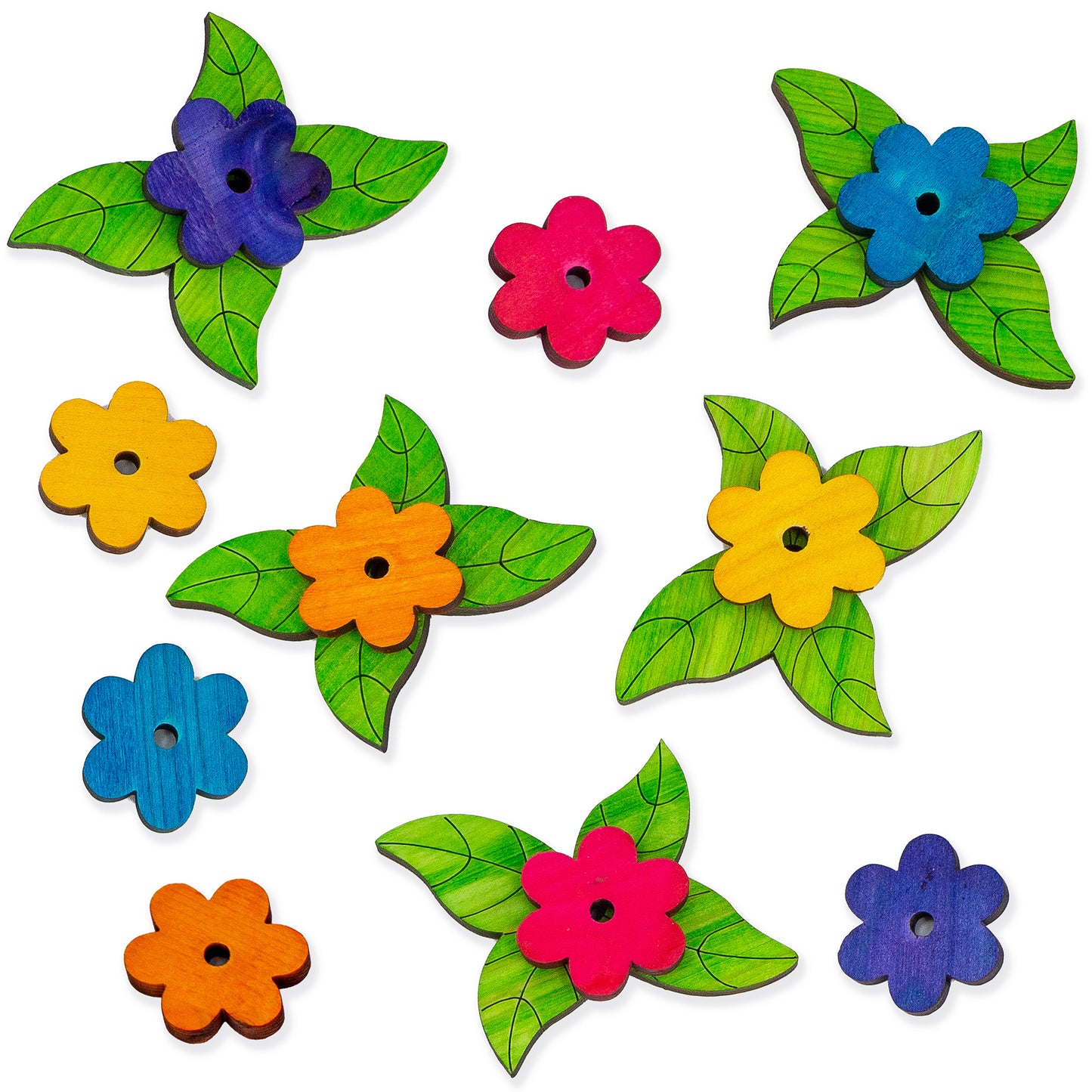 Colorful Daisy Flowers and Leaves - Bird Toy Parts