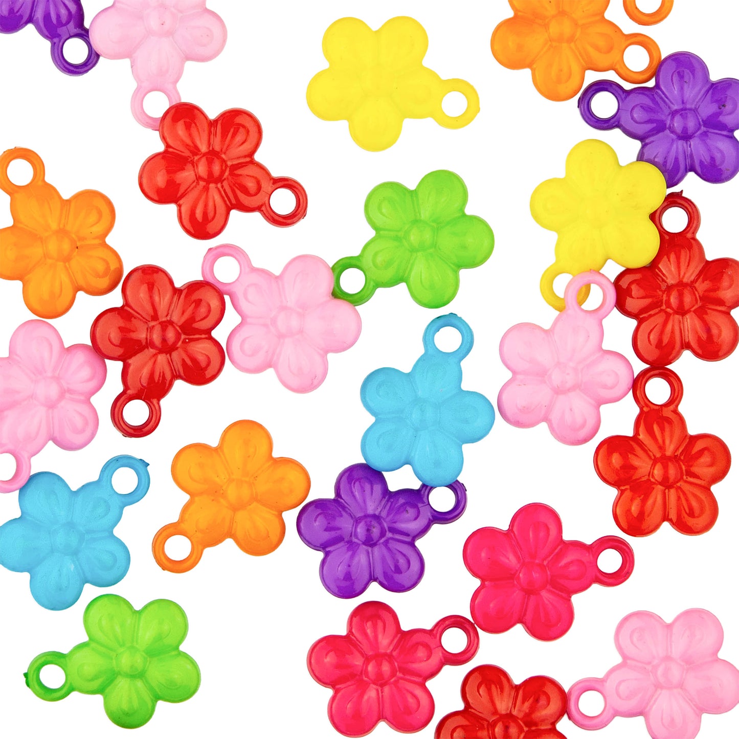 Multicolored Acrylic Chubby Flower Charm - Glossy Brights Mix - 35 Pieces (26 grams)
