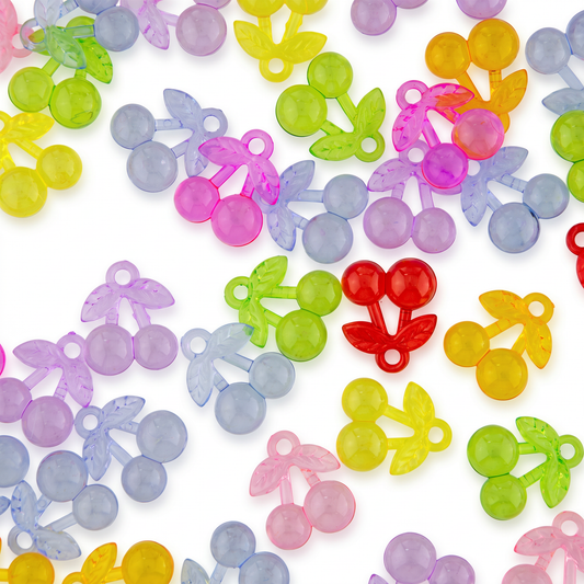 Transparent Double Cherry Charms - 15 pieces