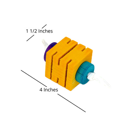 The dimensions of the toys are 4 inches long including the ropes and knots. They are 1 1/2 inches wide.