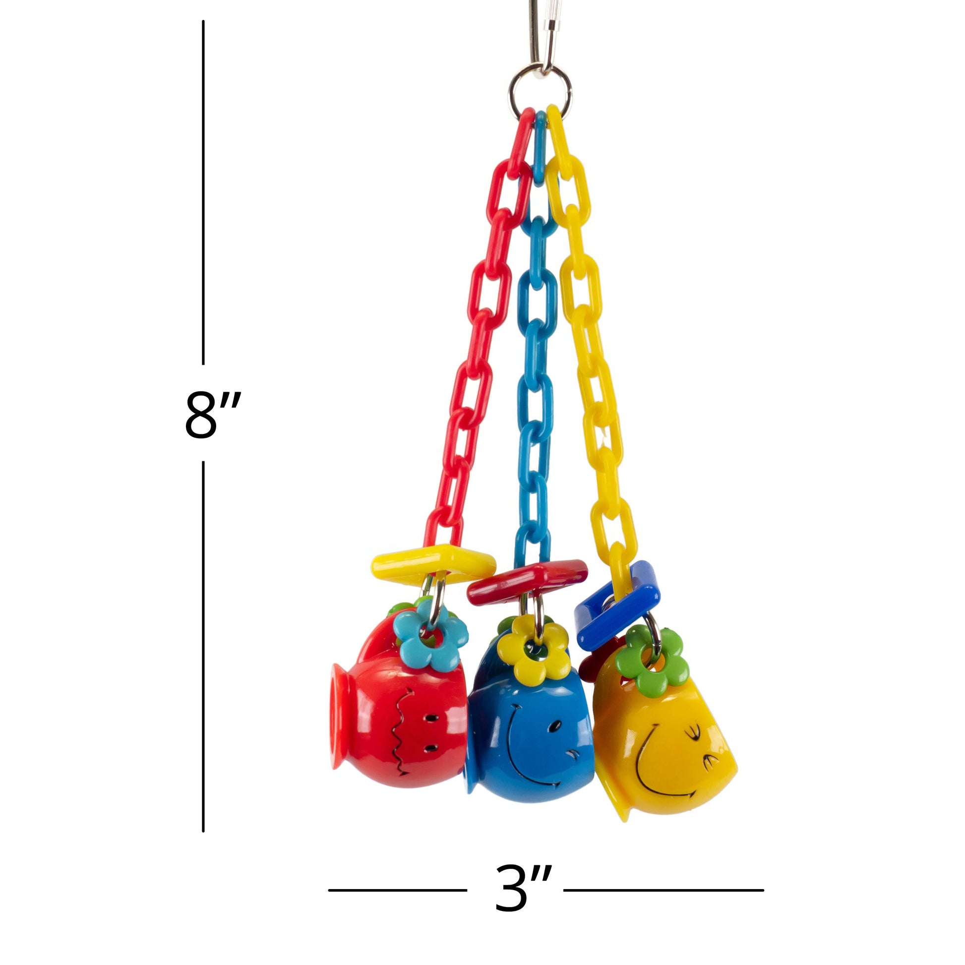 Dimensions of bird toy. 8x3 inches.