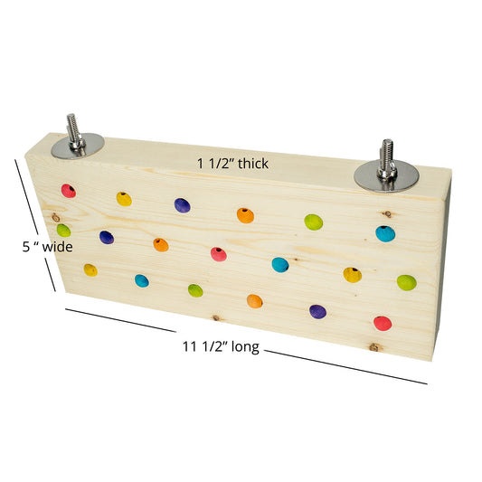 Wooden platform perch measuring 11.5 inches long, 5 inches wide and 1 and a half inches thick.