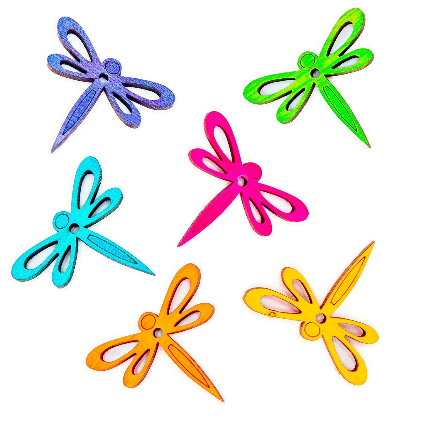 6 Colorful Pine Wood Dragonflies - Bird Toy Parts