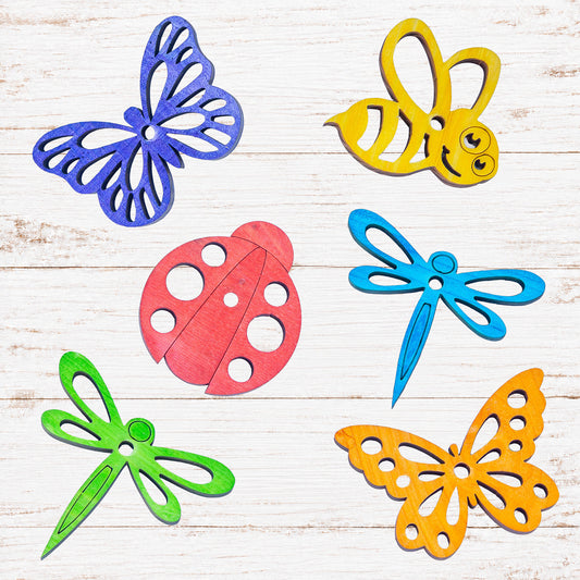 Garden Critters Mixed - Set of 6 Colorful Pine Animals - Bird Toy Parts