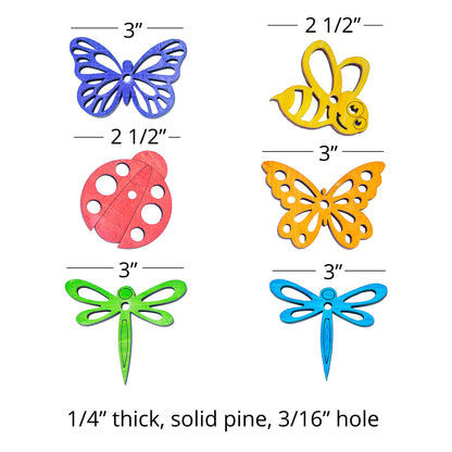 Garden Critters Mixed - Set of 6 Colorful Pine Animals - Bird Toy Parts