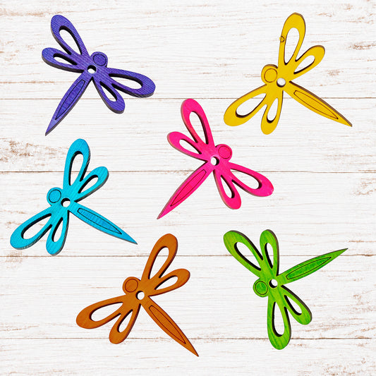 6 Colorful Pine Wood Dragonflies - Bird Toy Parts