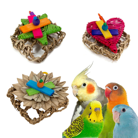 Set of 3 shreddable toy mats for small birds like parakeets, parrotlets, lovebirds and cockatiels.