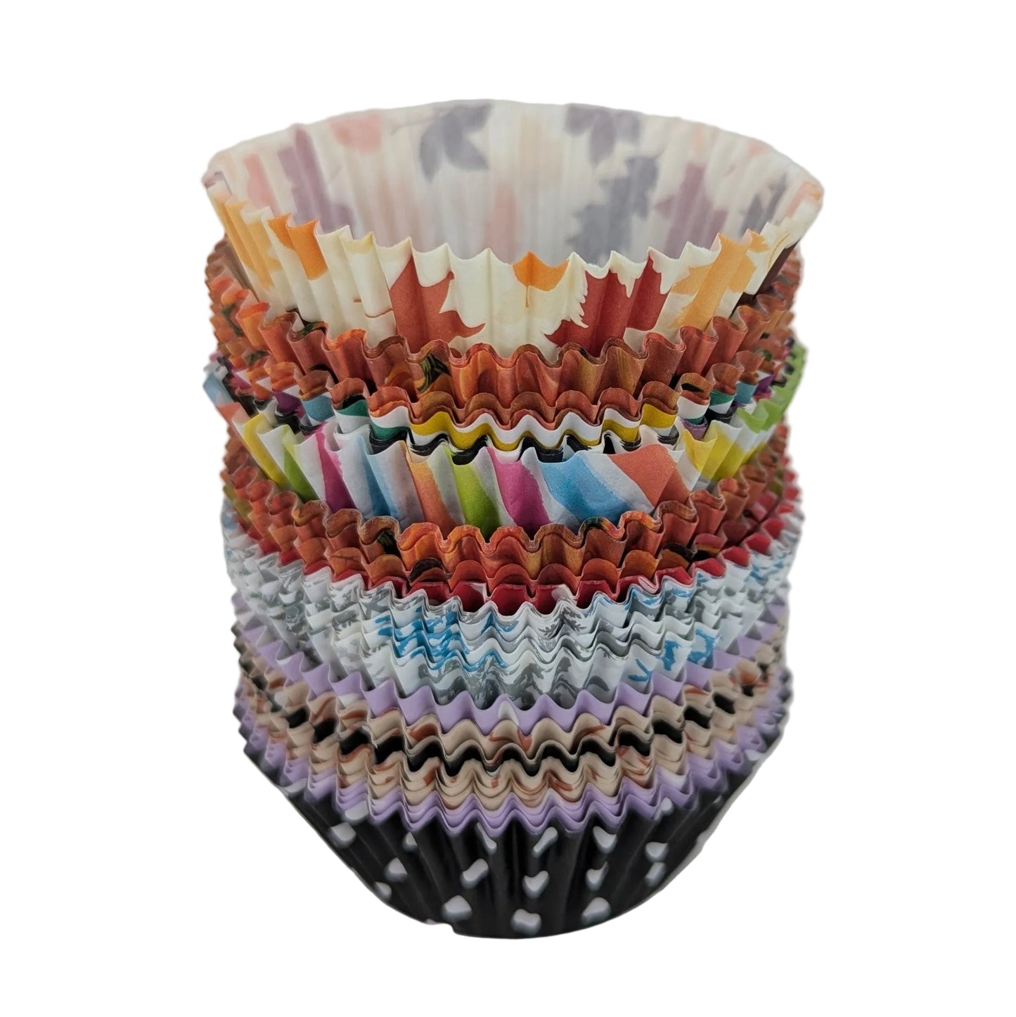 Mixed Pattern Cupcake Wrappers With Center Hole for Stringing - Uncoated Paper 100 Count