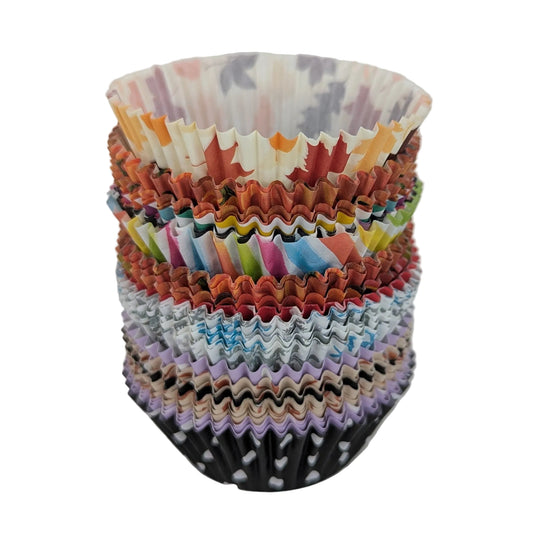 Mixed Pattern Cupcake Wrappers With Center Hole for Stringing - Uncoated Paper 100 Count