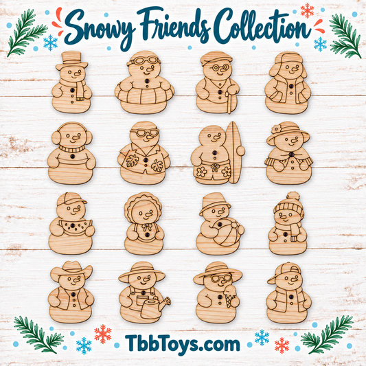 Snowy Friends - Set of 16 Solid Pine Toy Parts