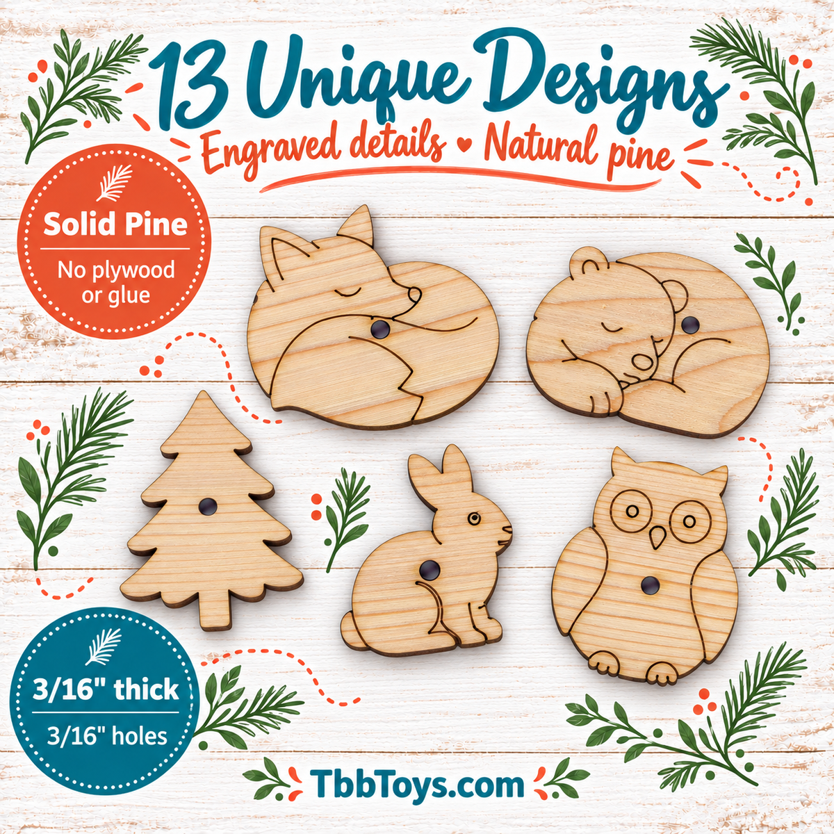 Wild Wonders - Set of 13 Solid Pine Toy Parts