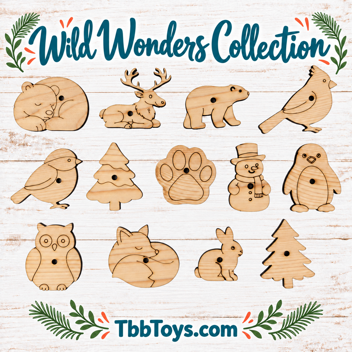 Wild Wonders - Set of 13 Solid Pine Toy Parts