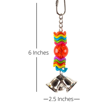This bird toy is 6 inches tall and 3.5 inches wide.