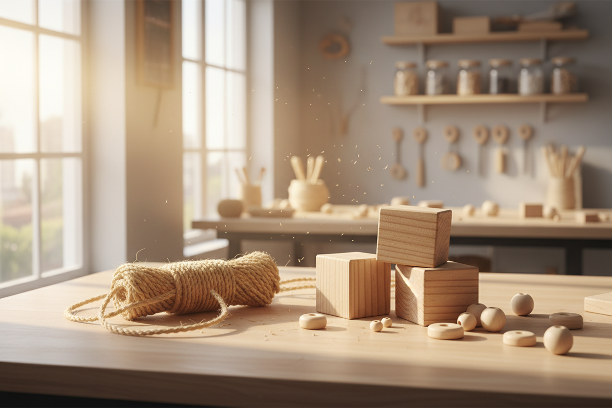 Hobby workshop with natural toy materials