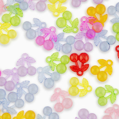 Transparent Double Cherry Charms - 15 pieces